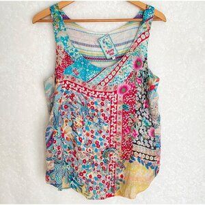 size S‎ Johnny Was colorful cupra rayon tank top reversible blouse (tear at hem)
